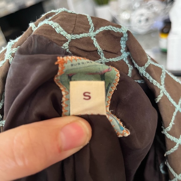 Anthropologie Burning Torch Brown Embroidered Peplum Cropped Jacket Blazer S - Picture 8 of 8